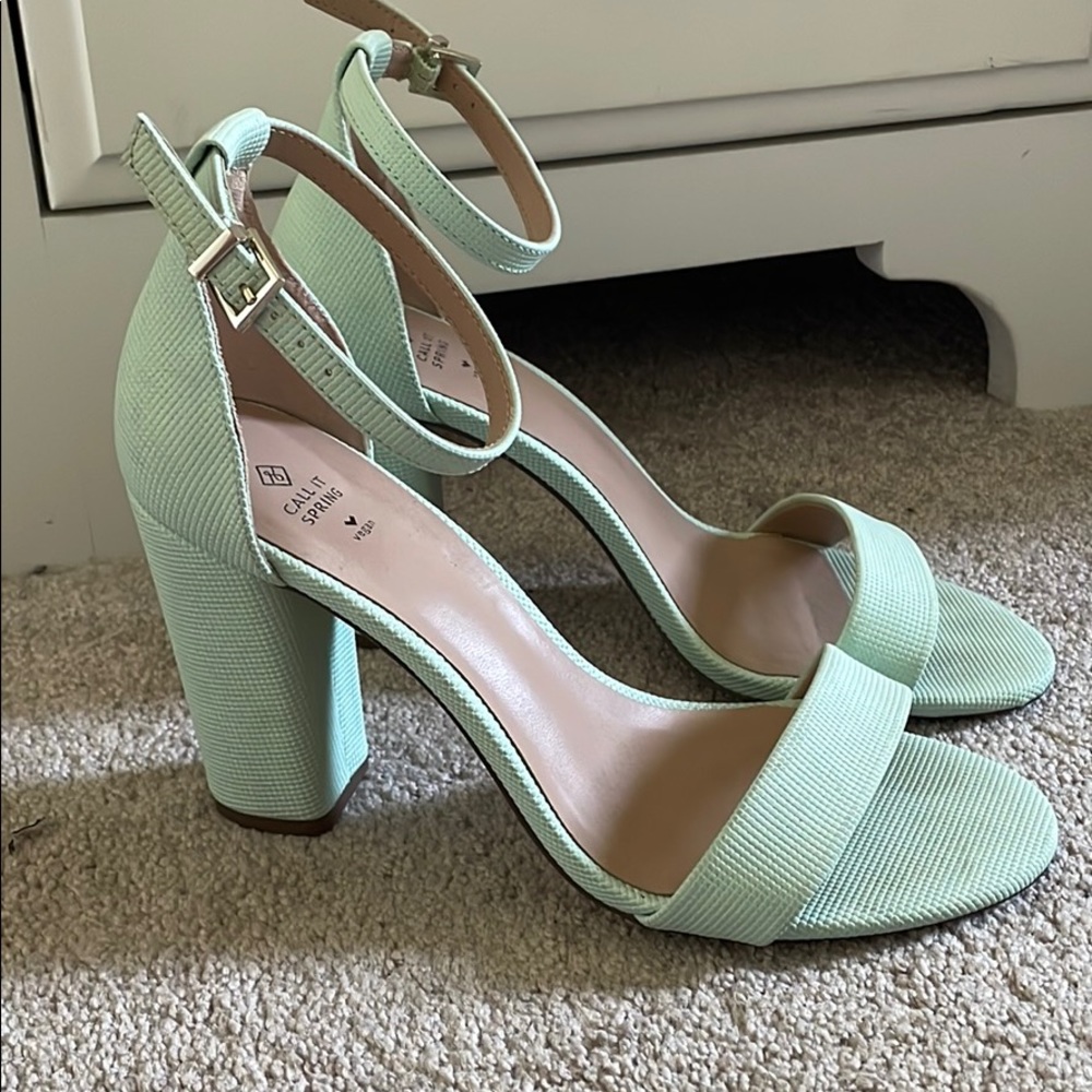Mint vegan strap heels